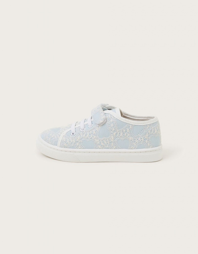 Blue Kids' Monsoon Heart Lace Sneakers | IPB-4439