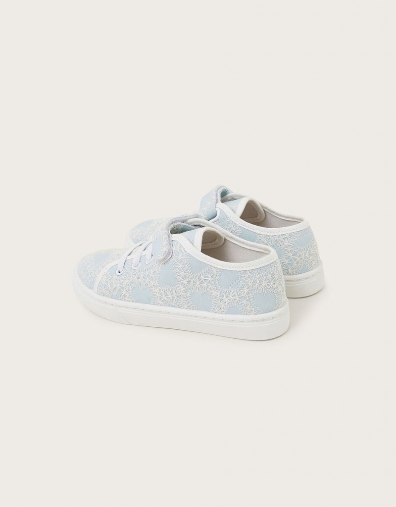 Blue Kids' Monsoon Heart Lace Sneakers | IPB-4439