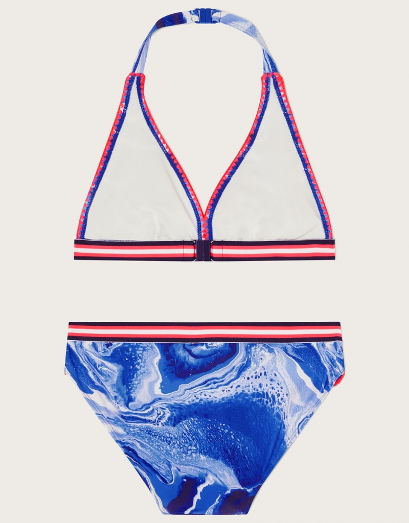 Blue Kids' Monsoon Marble Trim Triangle Bikini Swimwear | LQG-5229