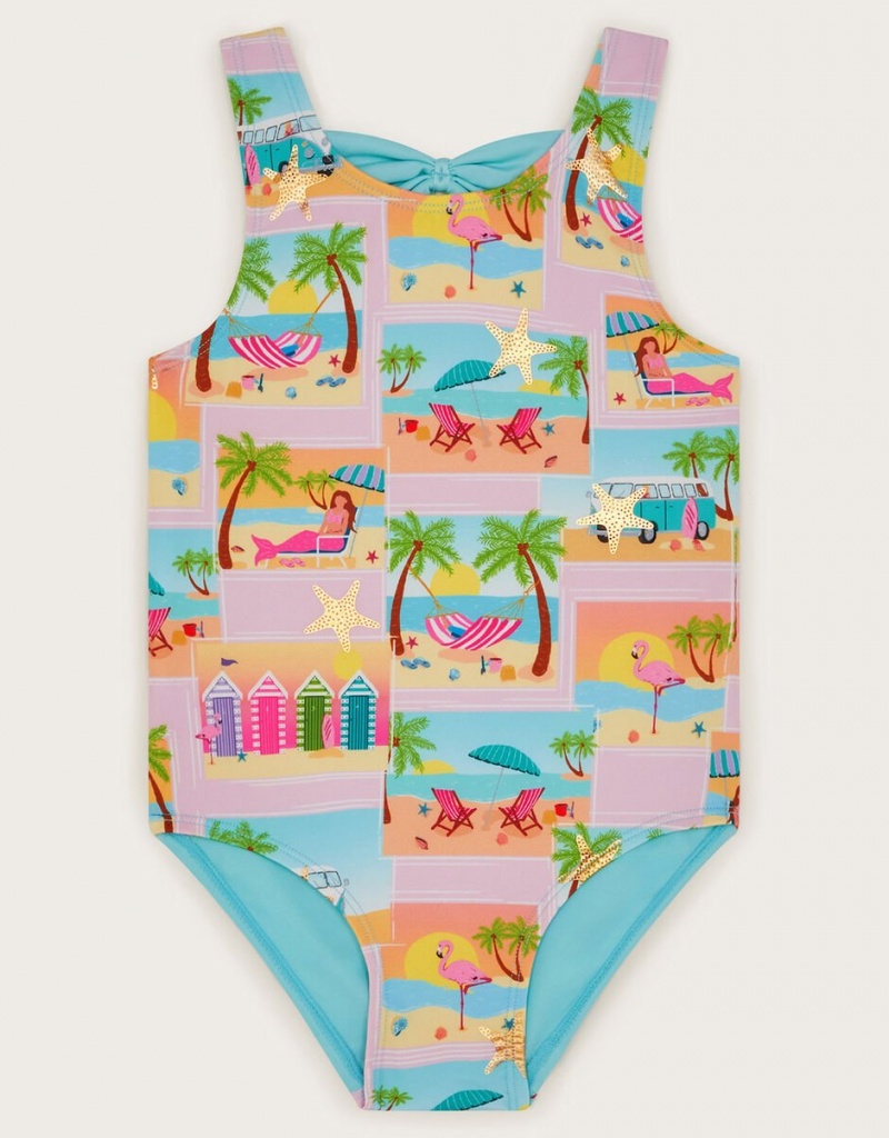 Blue Kids\' Monsoon Postcard Stamp Swimsuit Swimwear | WRG-4181