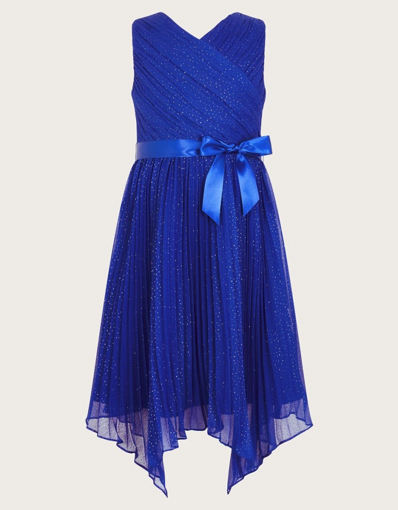 Blue Kids\' Monsoon Prima Pleat Party Dress | JKO-8691