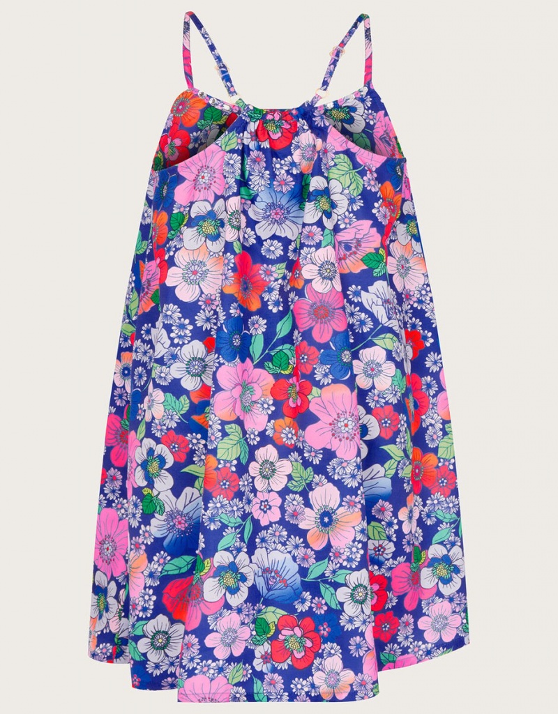 Blue Kids' Monsoon Retro Floral Dress | CAF-3330