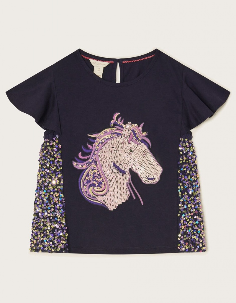 Blue Kids\' Monsoon Sequin Horse Tops | TMW-2353