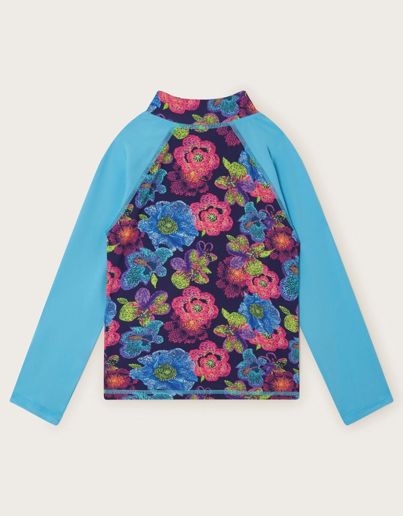 Blue Kids' Monsoon Sketchy Floral Swim Tops | UOS-3548