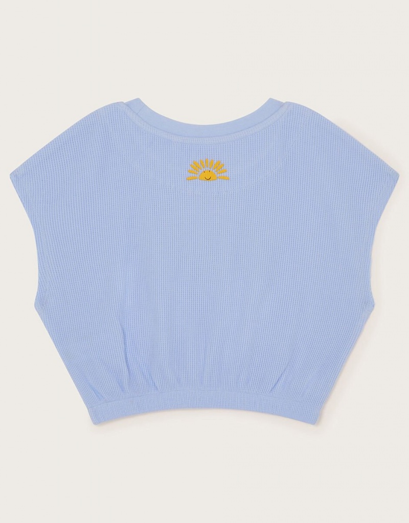 Blue Kids' Monsoon Sunshine Slogan Textured Tops | EQY-6051