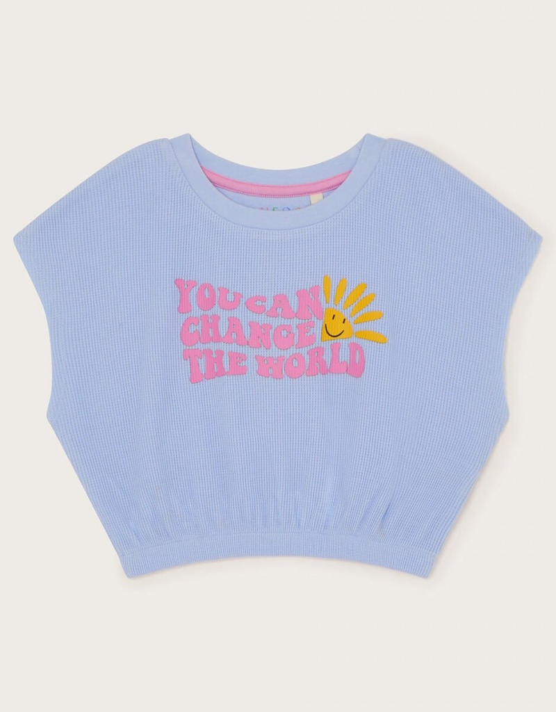 Blue Kids\' Monsoon Sunshine Slogan Textured Tops | EQY-6051