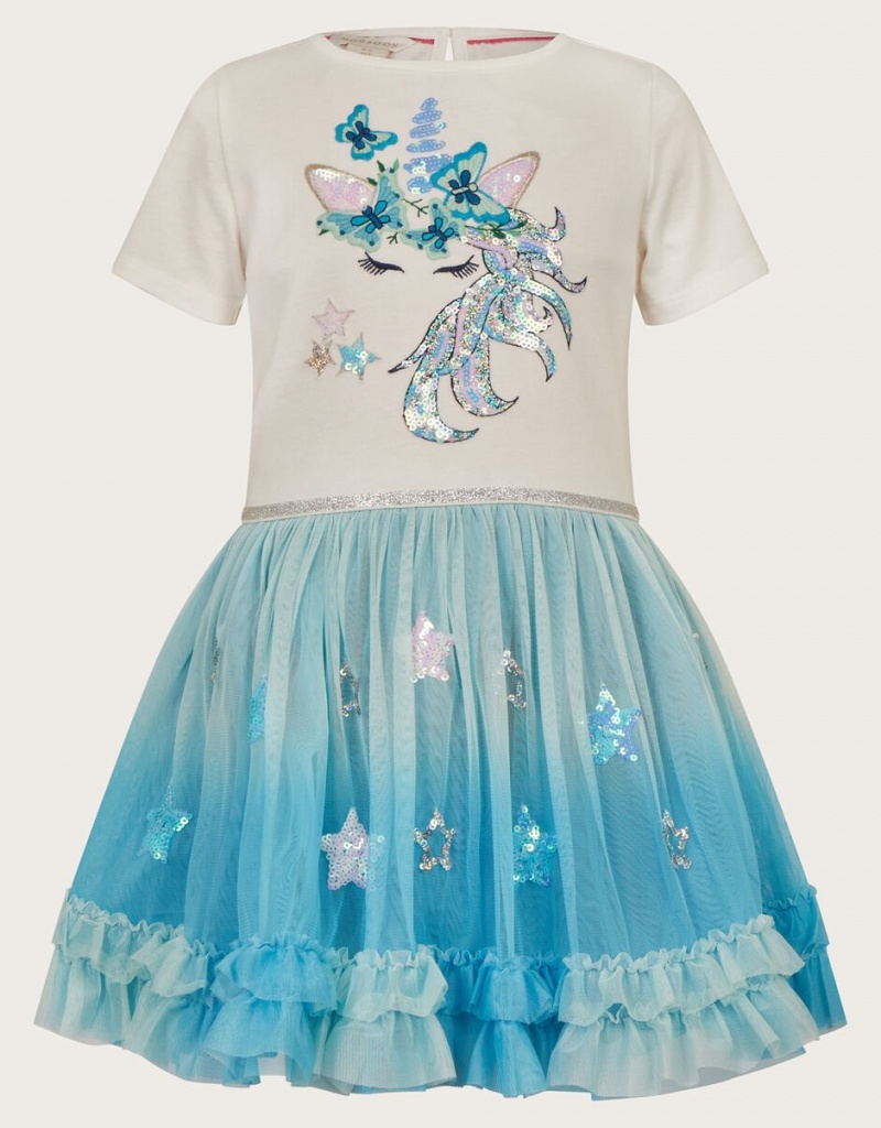 Blue Kids\' Monsoon Unicorn Disco Dress | HZA-4744