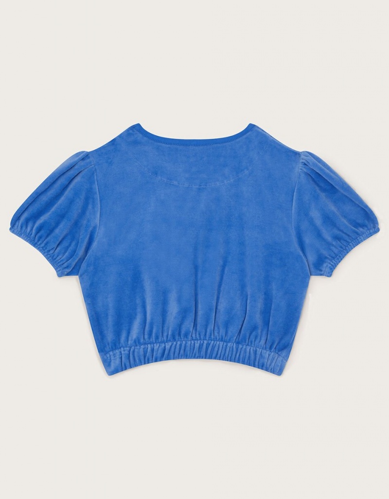 Blue Kids' Monsoon Velour Puff Sleeve Tops | ZYL-0730