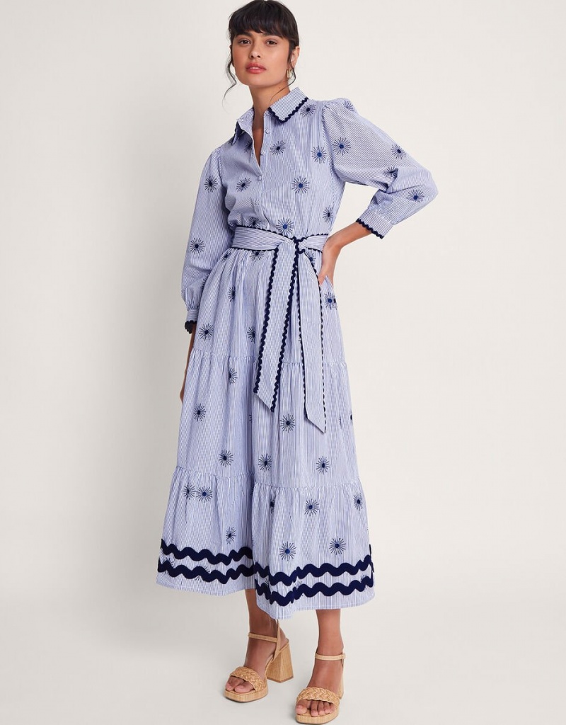 Blue Women's Monsoon Adira Shirt Dress | JKO-3309