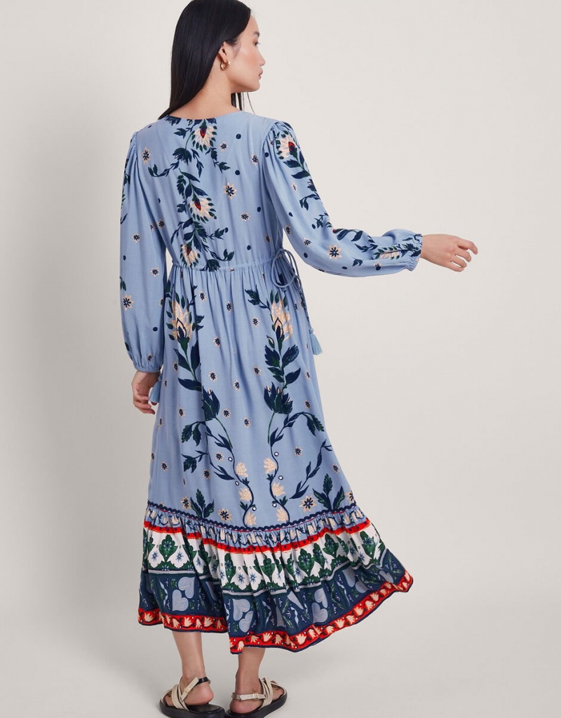 Blue Women's Monsoon Aldina Floral Dress | OMW-6194