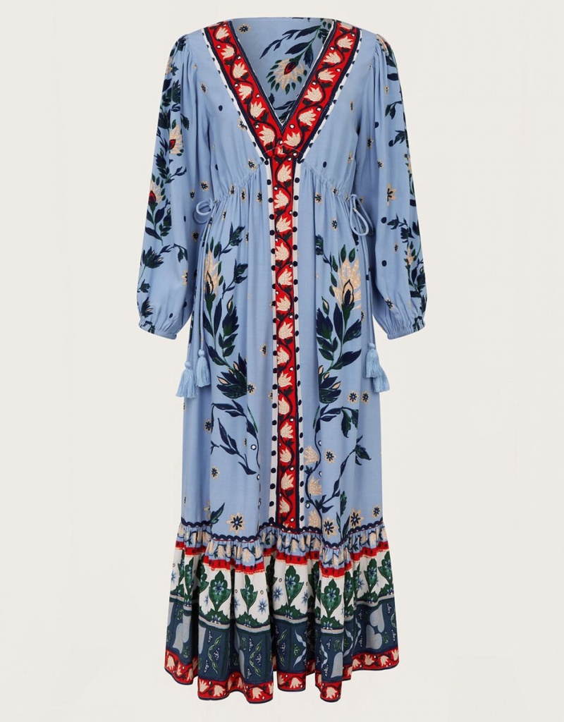 Blue Women's Monsoon Aldina Floral Dress | OMW-6194