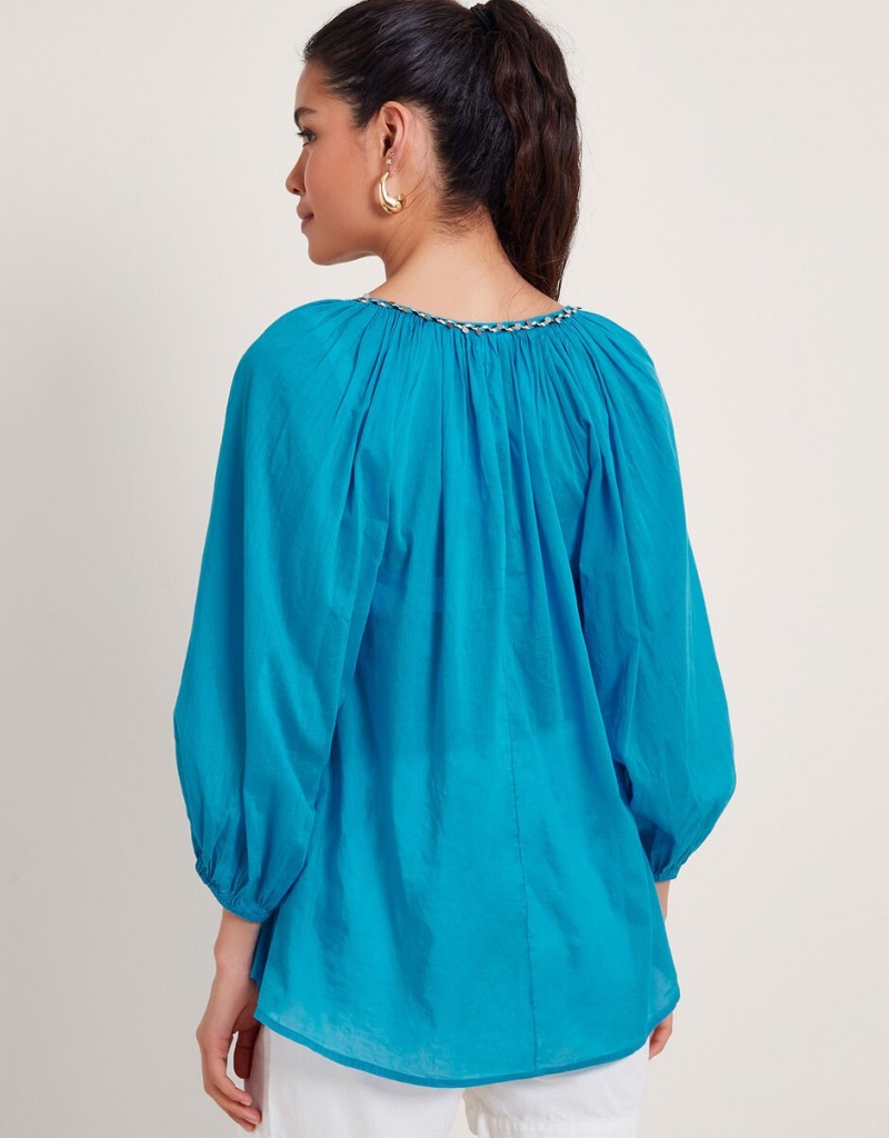 Blue Women's Monsoon Amy Tie Neck Tops | QVI-7551