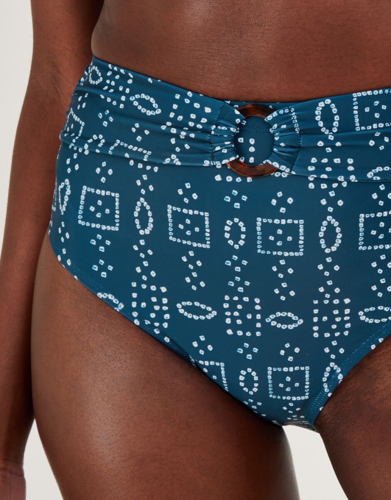 Blue Women's Monsoon Batik Dye Print Bikini Bottoms with Recycled Polyester Swimwear | NOZ-0941