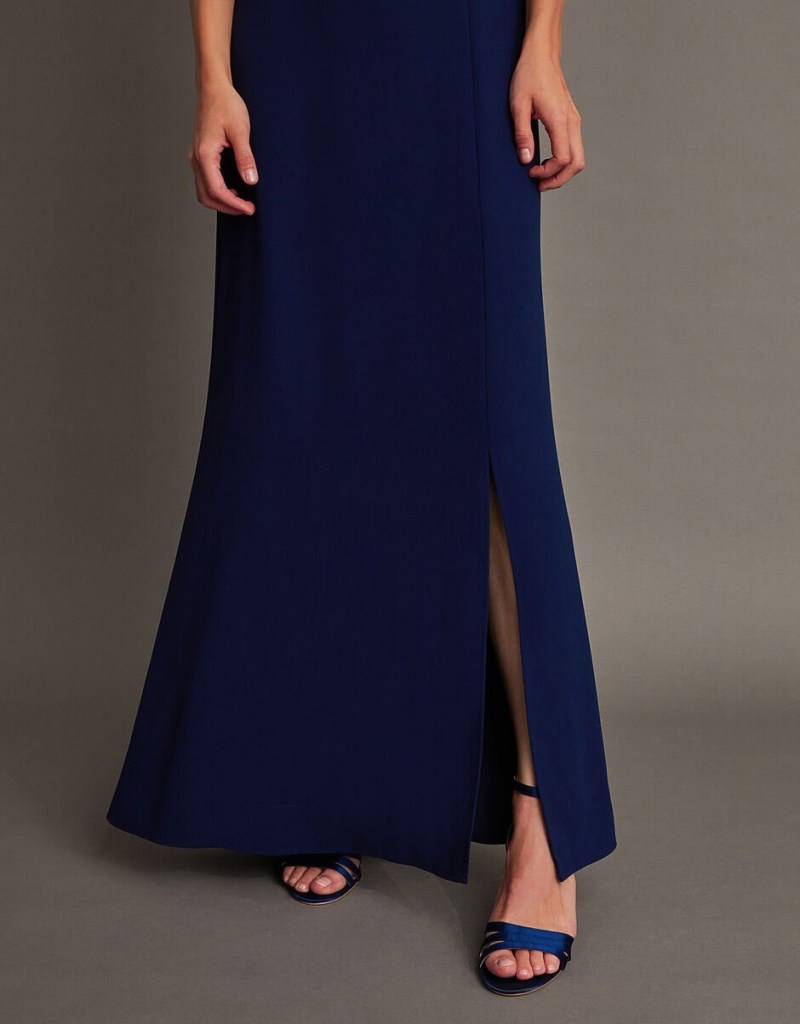 Blue Women's Monsoon Beatrice Crepe Bardot Maxi Dress | UYE-1136