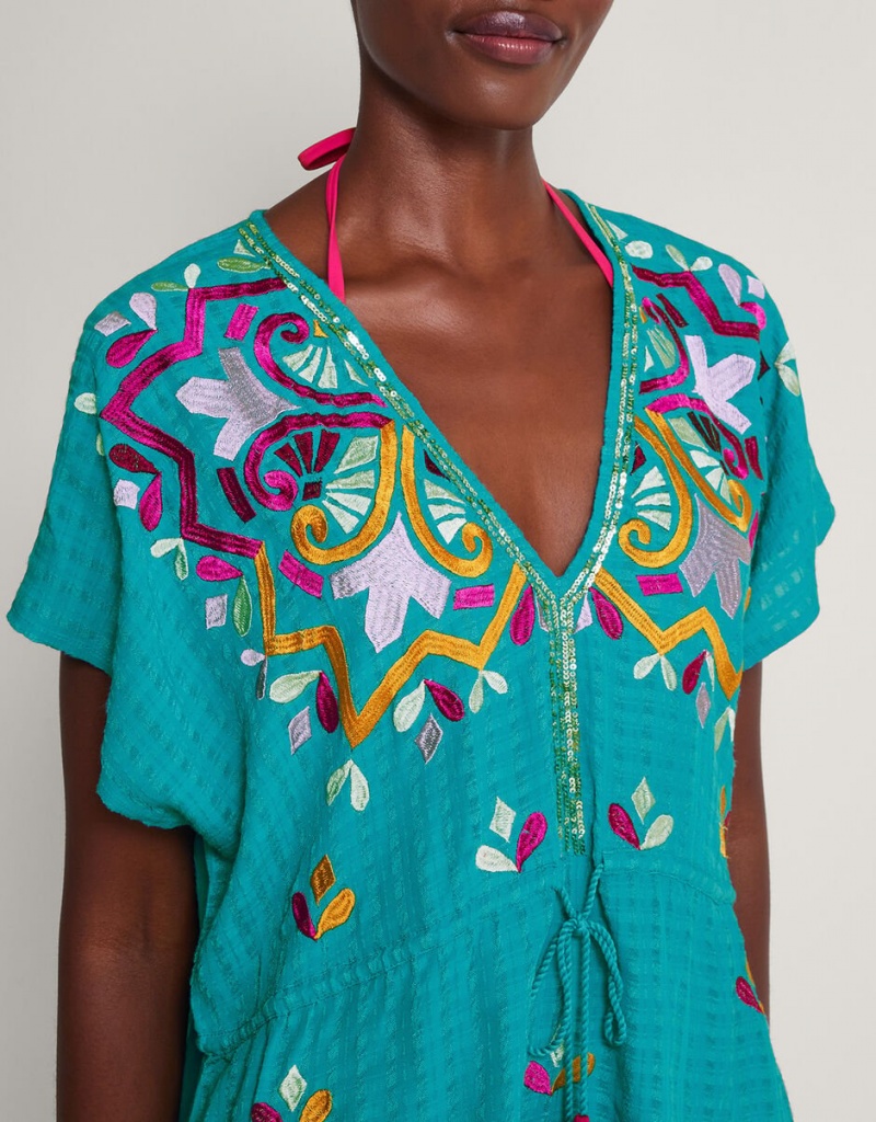 Blue Women's Monsoon Bonita Embellished Kaftans | RSG-9403