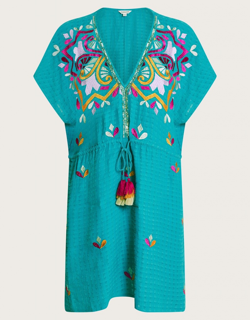 Blue Women's Monsoon Bonita Embellished Kaftans | RSG-9403