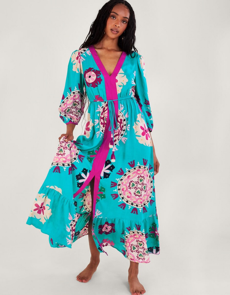 Blue Women\'s Monsoon Bonita Print Dress | HOB-3139