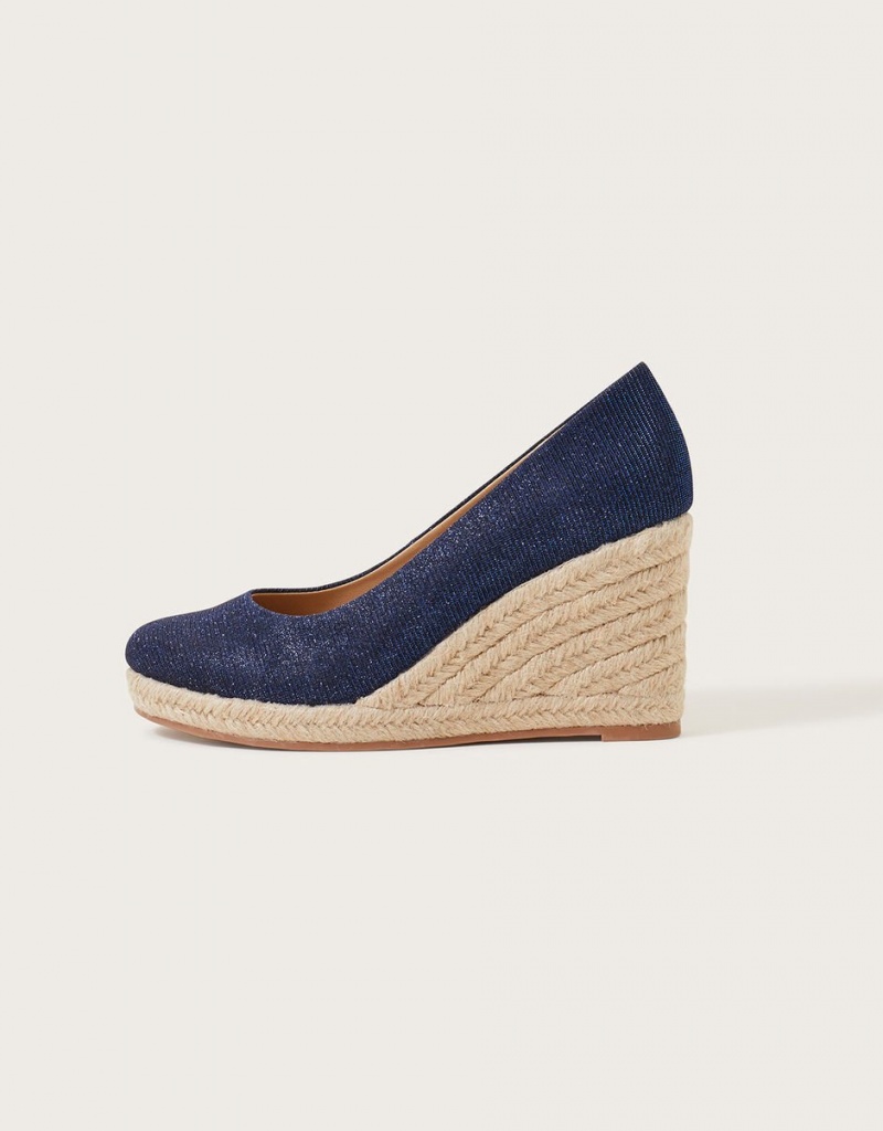 Blue Women's Monsoon Canvas Espadrille Wedges | IQR-9178