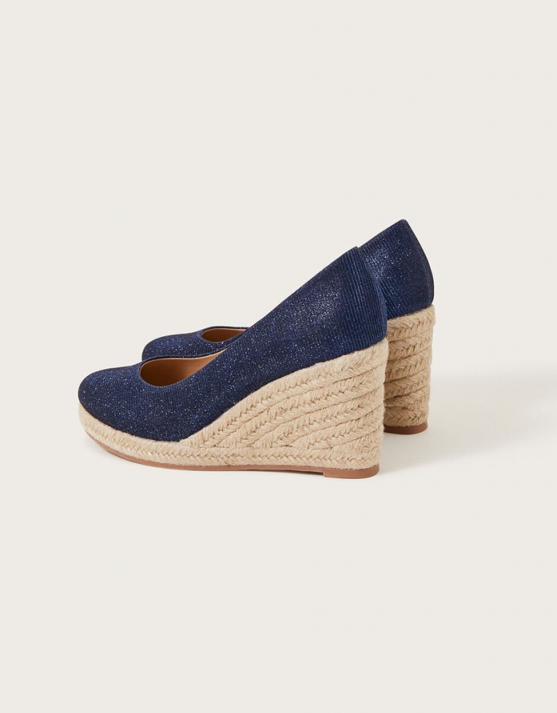 Blue Women's Monsoon Canvas Espadrille Wedges | IQR-9178