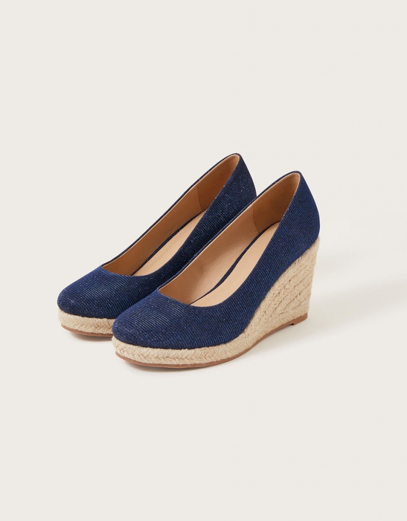 Blue Women\'s Monsoon Canvas Espadrille Wedges | IQR-9178