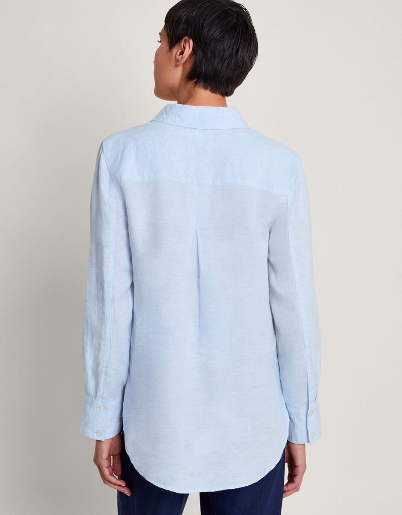 Blue Women's Monsoon Charlie Longline Linen Shirts | AXA-5268