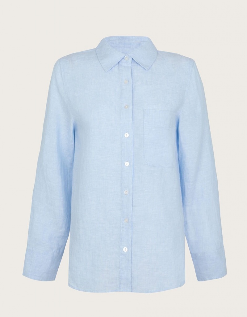 Blue Women's Monsoon Charlie Longline Linen Shirts | AXA-5268