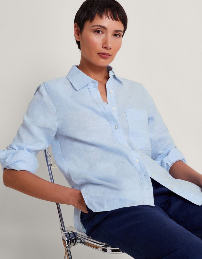 Blue Women\'s Monsoon Charlie Longline Linen Shirts | AXA-5268