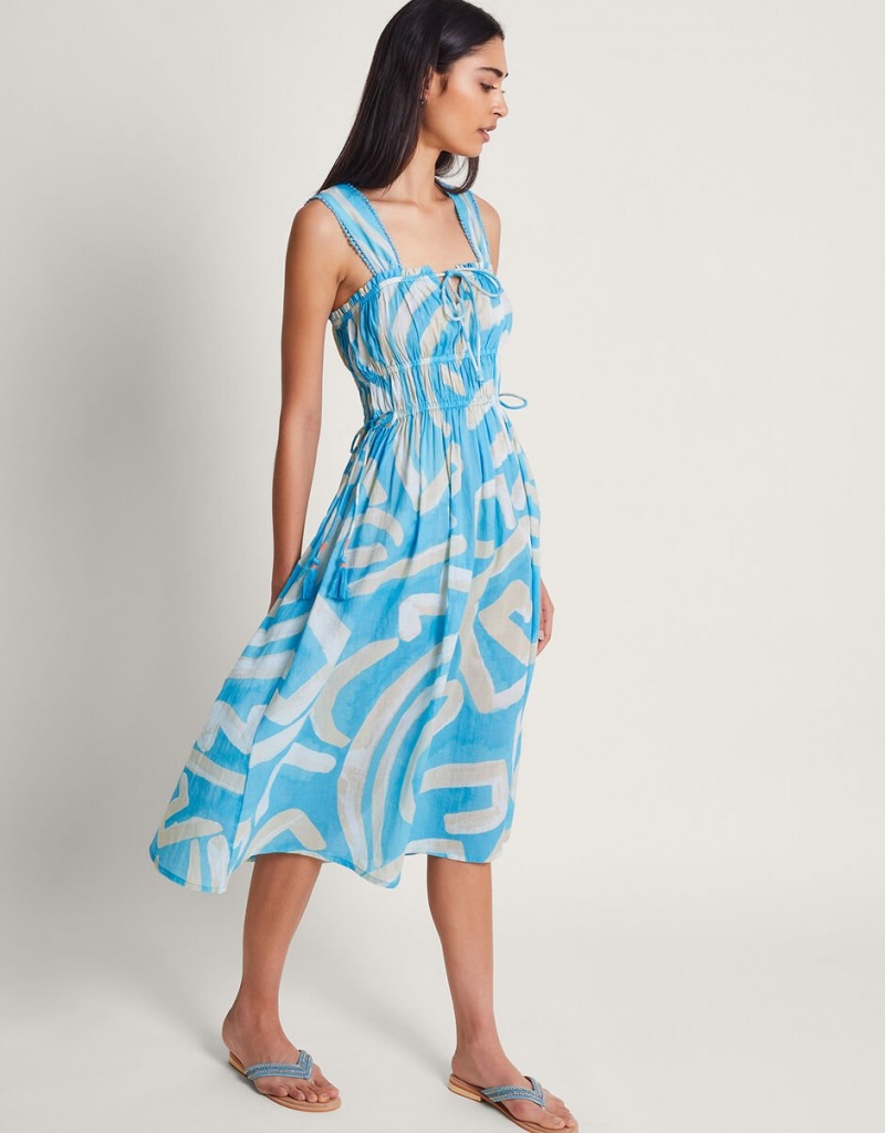 Blue Women's Monsoon Demi Print Sundress Dress | ERW-1921