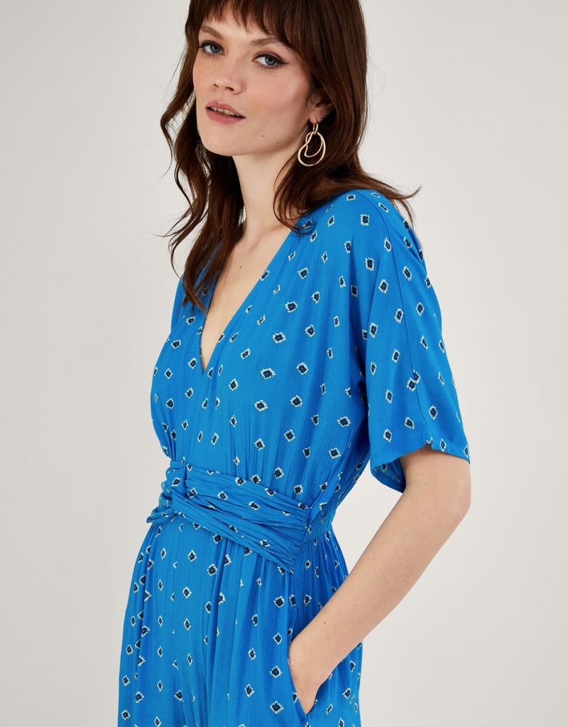 Blue Women's Monsoon Diamond Print in LENZING™ ECOVERO™ Jumpsuit | TNR-2553