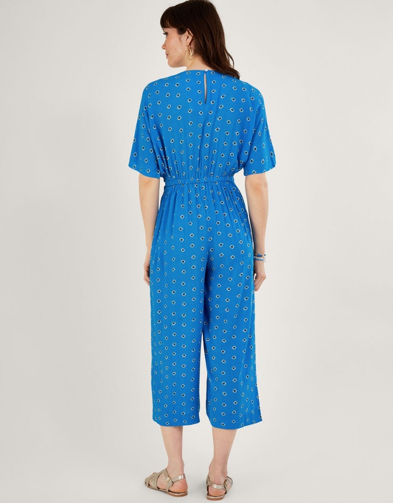 Blue Women's Monsoon Diamond Print in LENZING™ ECOVERO™ Jumpsuit | TNR-2553