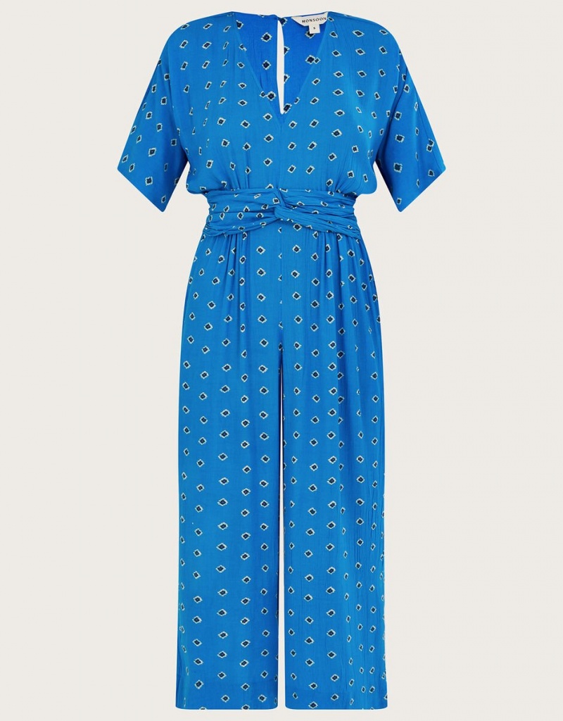 Blue Women's Monsoon Diamond Print in LENZING™ ECOVERO™ Jumpsuit | TNR-2553