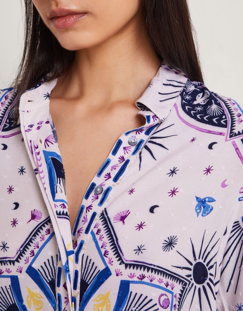 Blue Women's Monsoon Elsie Print Shirts | FZD-3152