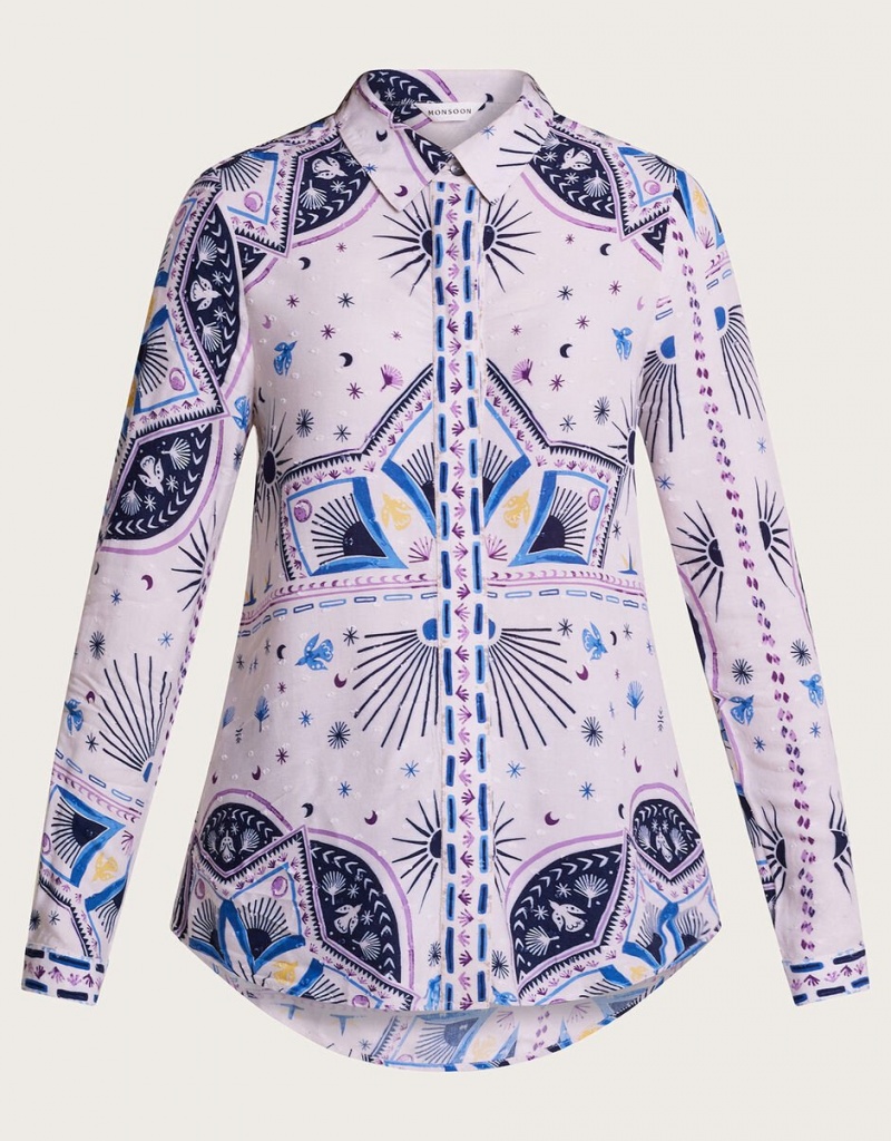 Blue Women's Monsoon Elsie Print Shirts | FZD-3152