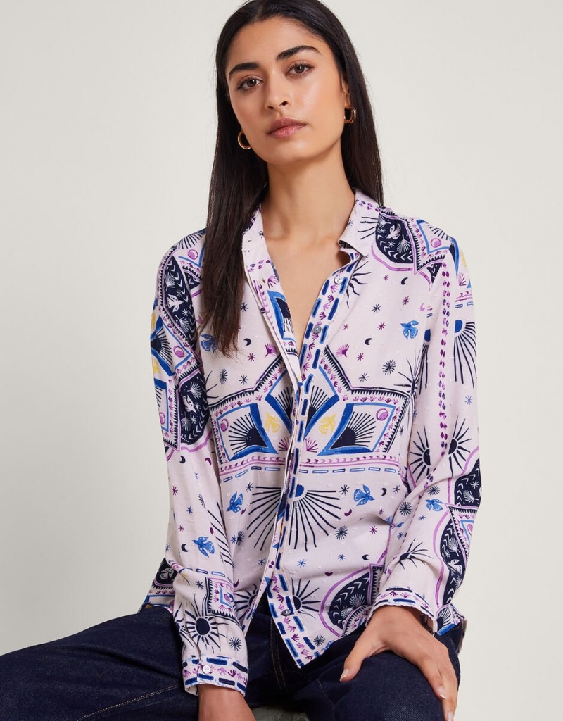 Blue Women\'s Monsoon Elsie Print Shirts | FZD-3152