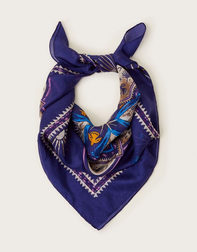 Blue Women's Monsoon Elsie Square Print Silk Scarves | FEN-4786