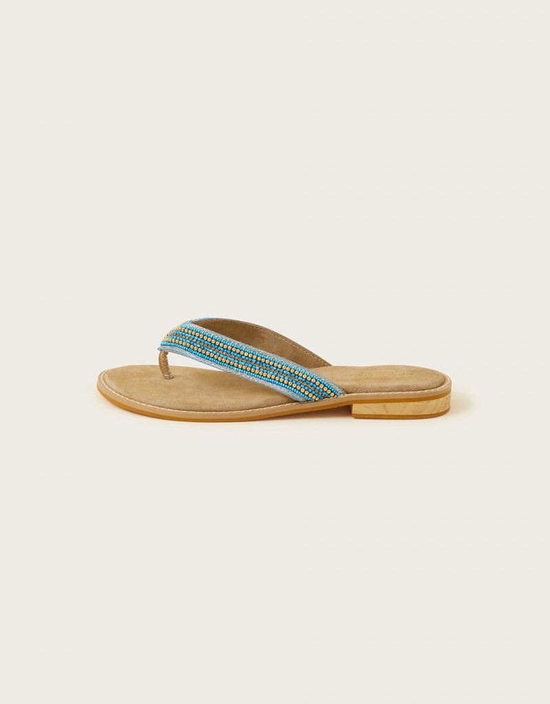 Blue Women's Monsoon Embellished Toe Post Sandals | YJF-0293