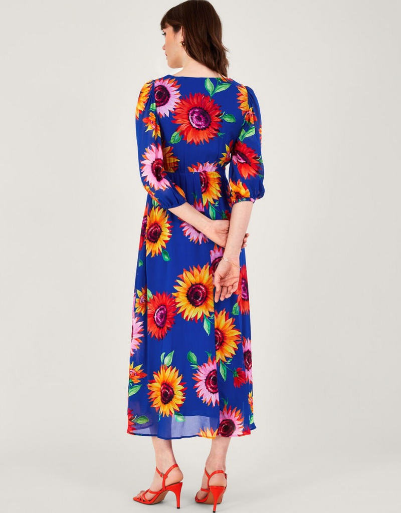 Blue Women's Monsoon Francesca Floral Print Wrap in Sustainable Viscose Dress | JFL-4239