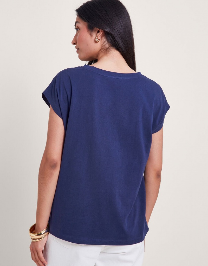 Blue Women's Monsoon Garcia Cutwork T-Shirt | BEX-3535