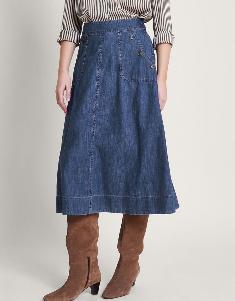 Blue Women's Monsoon Harper Denim Skirts | DSD-9325