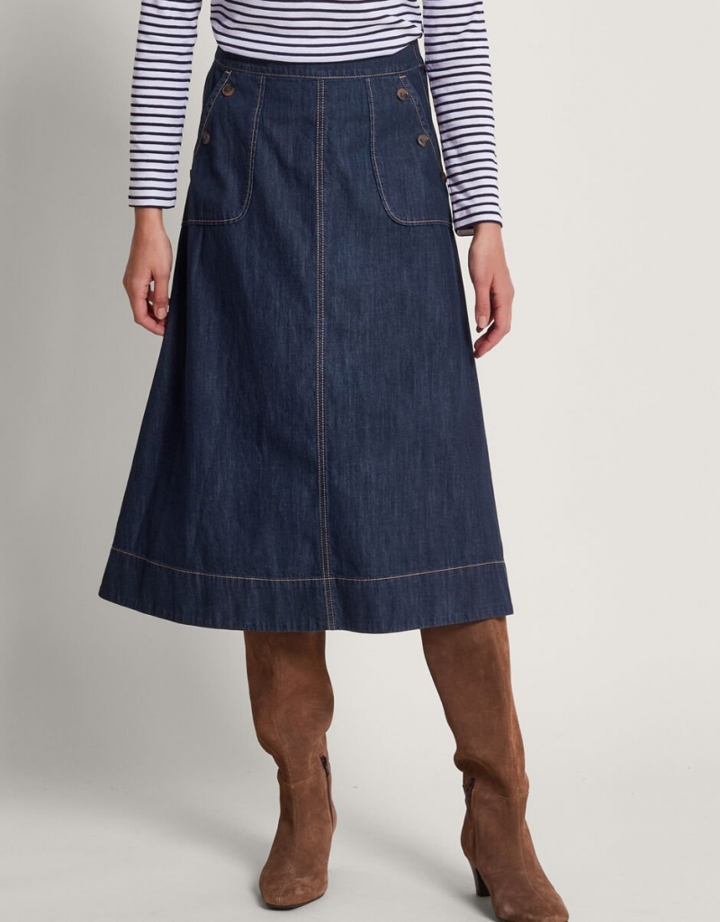 Blue Women's Monsoon Harper Denim Skirts | BMG-1690