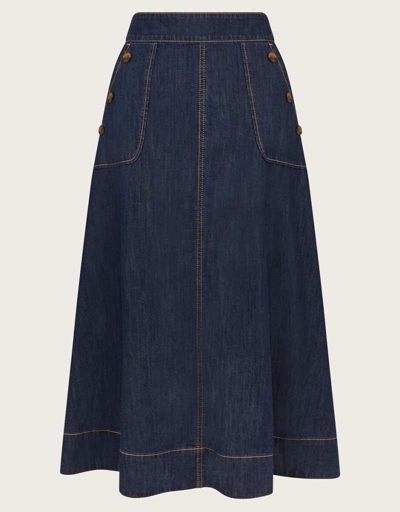 Blue Women's Monsoon Harper Denim Skirts | BMG-1690