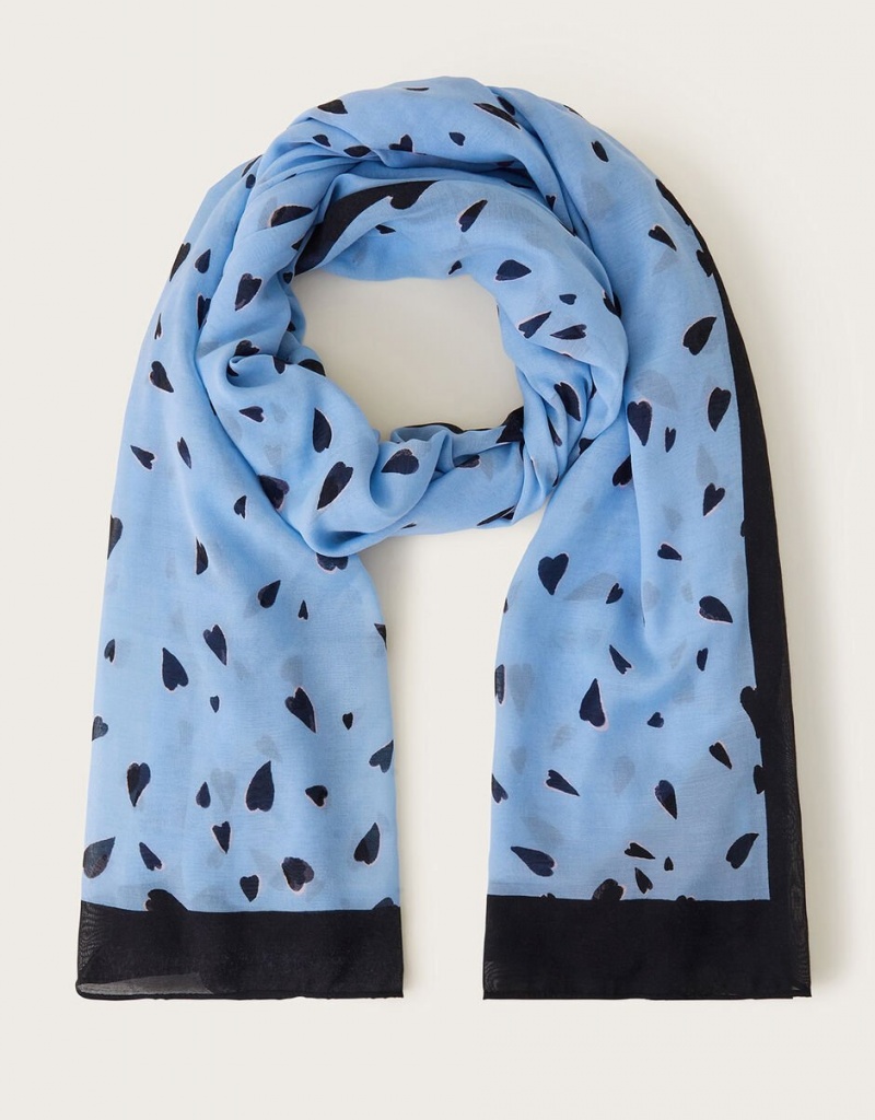 Blue Women's Monsoon Heart Print Lightweight Scarves | LQG-6205