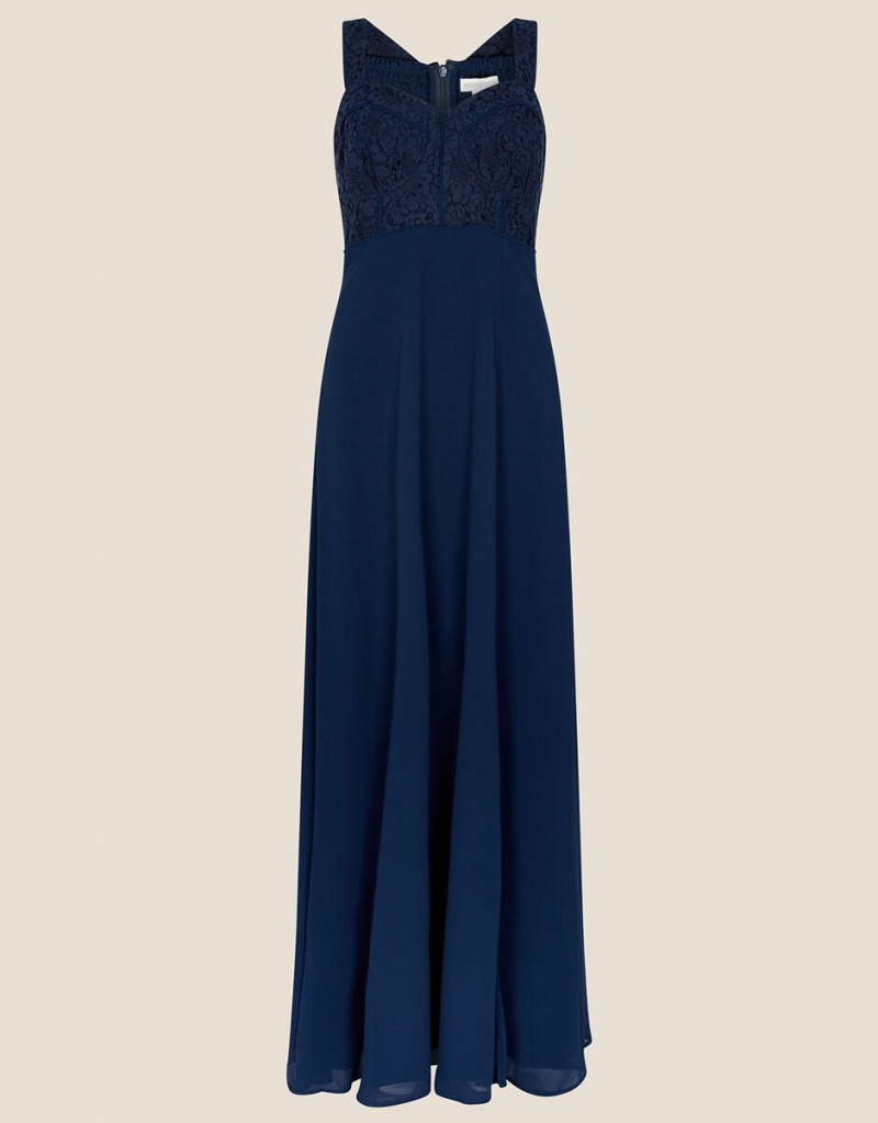 Blue Women's Monsoon Lori Lace Maxi Dress | TKM-8953