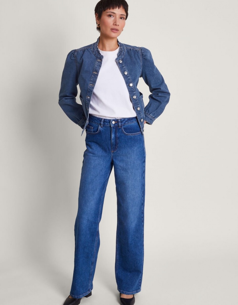 Blue Women's Monsoon Louisa Frill Denim Jacket | KKG-2491