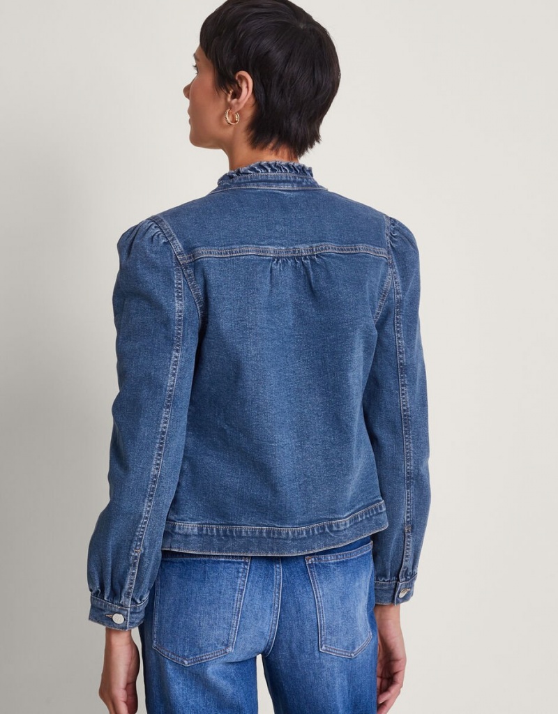 Blue Women's Monsoon Louisa Frill Denim Jacket | KKG-2491