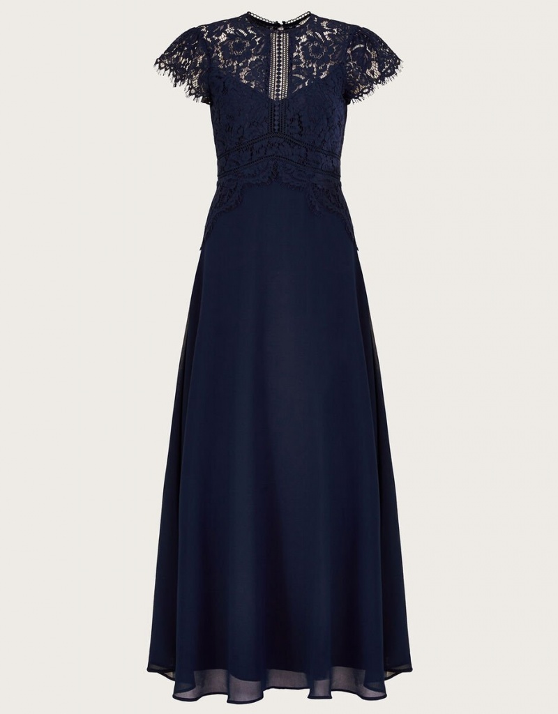 Blue Women's Monsoon Louise Lace Maxi Dress | XDI-8907