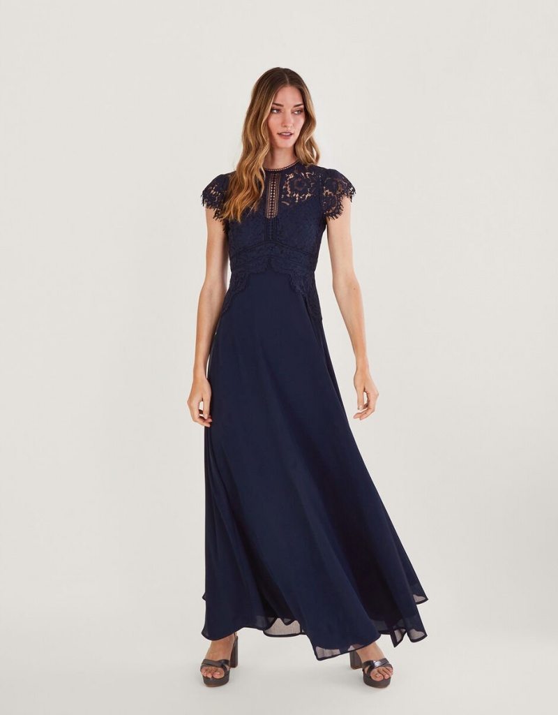 Blue Women\'s Monsoon Louise Lace Maxi Dress | XDI-8907