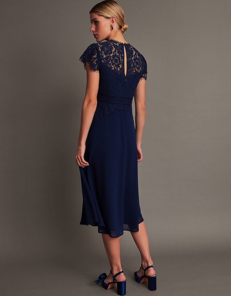 Blue Women's Monsoon Louise Lace Midi Dress | UUY-2821