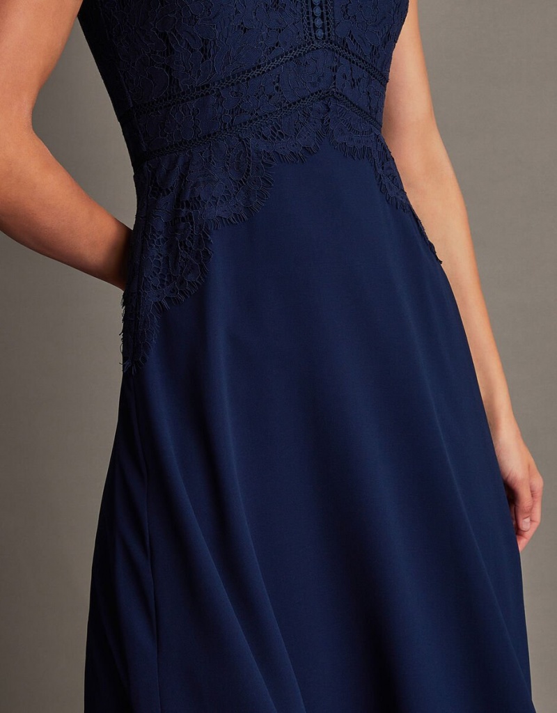 Blue Women's Monsoon Louise Lace Midi Dress | UUY-2821