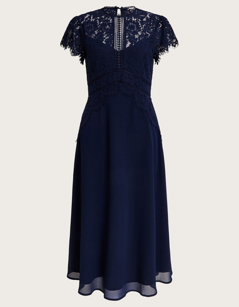 Blue Women's Monsoon Louise Lace Midi Dress | UUY-2821